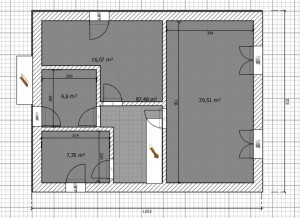 Grafik: Erster Entwurf - Grundriss Keller